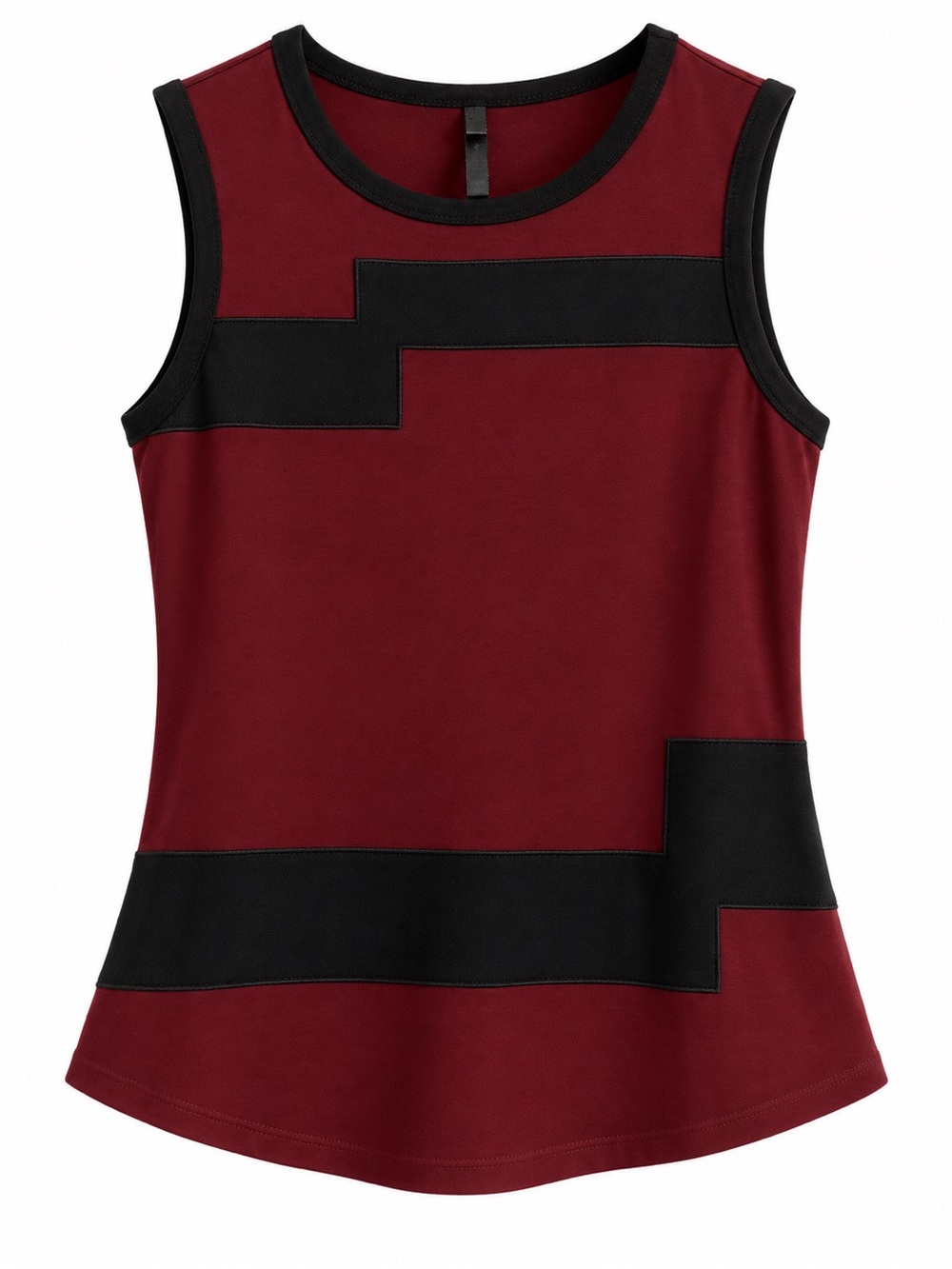 Karen Millen Burgundy and Black Geometric Colorblock Tank